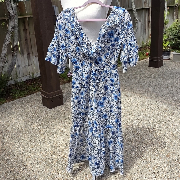 Nwot Misa Los ANGELES Floral Blue and White Women's Dress 0 - Picture 4 of 15
